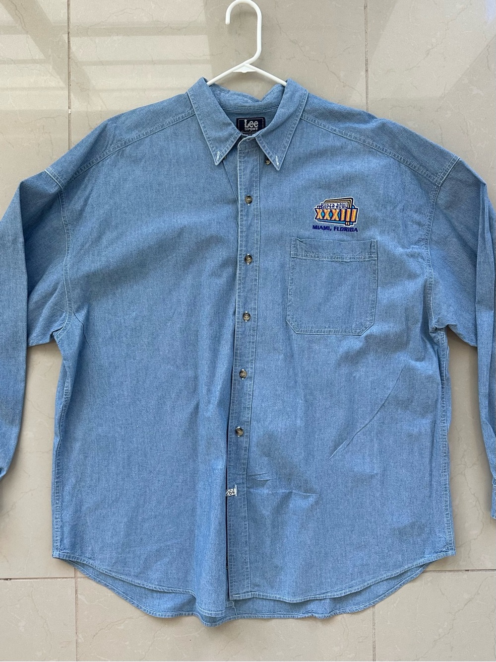 1999 Super Bowl NFL XXL 100% Cotton Denim-like Button Down Shirt w/ Miami Patch